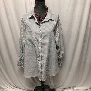Jules & James Shirt Womens Size Medium Oversized Black White Striped Long Sleeve